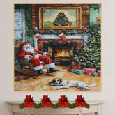 Painting of Santa Claus in a Rocking Chair With Christmas Tree on Ready to Hang 1.5" Thick Canvas Wrap, Floating Framed Canvas, Flat Rolled Canvas